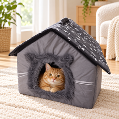 Single Cat House with Furry Cat Face - Mixed Colors - 18x16x18 inches