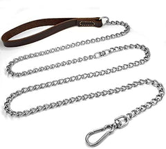 Heavy Duty Chain with Leather Handle for Dogs