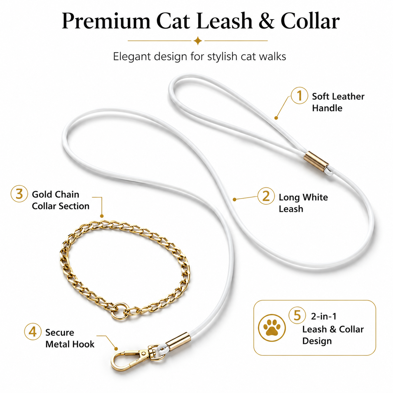 Premium Cat Leash + Chain - Mix colors